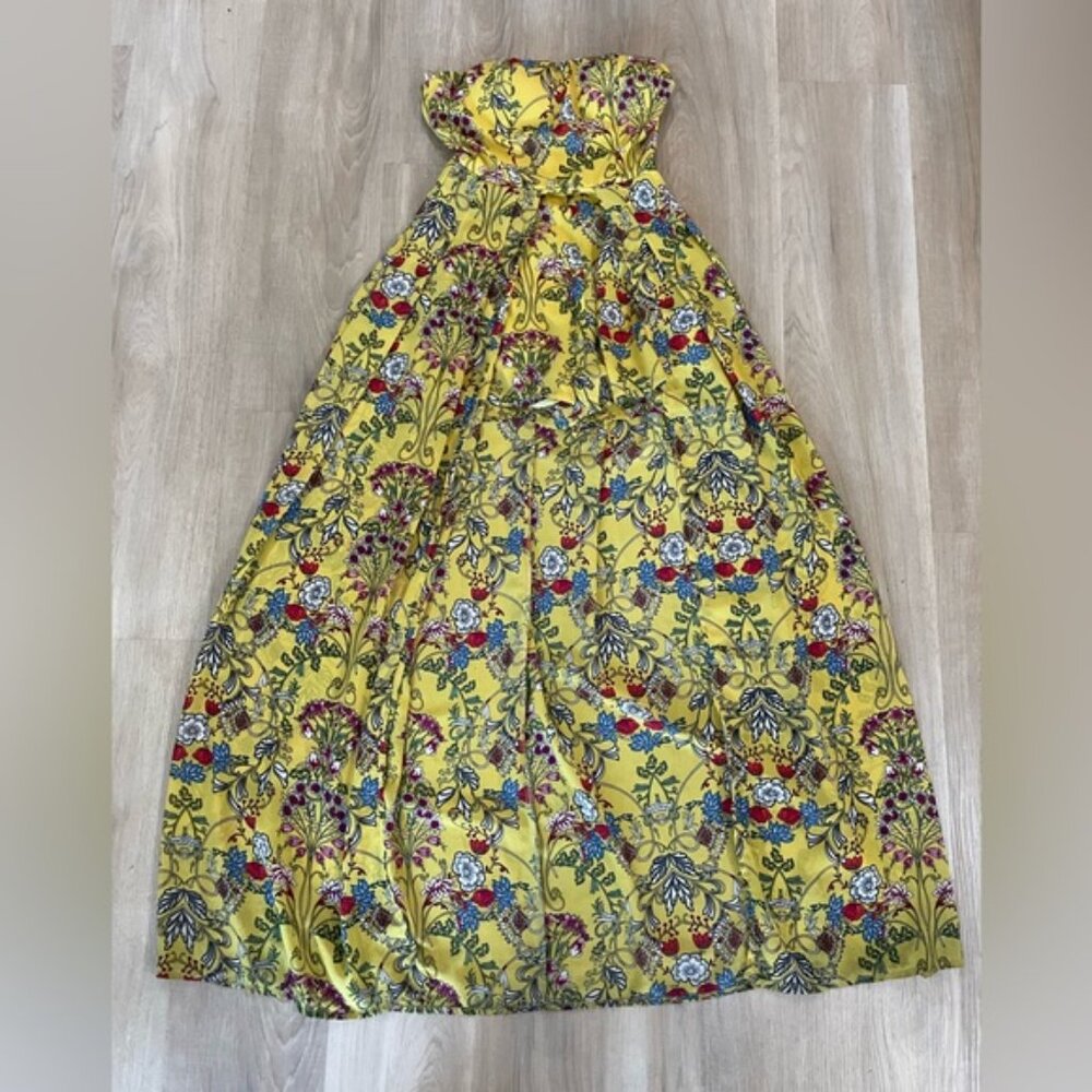 Seductions Yellow Floral Romper with Skirt Overlay ~ Small